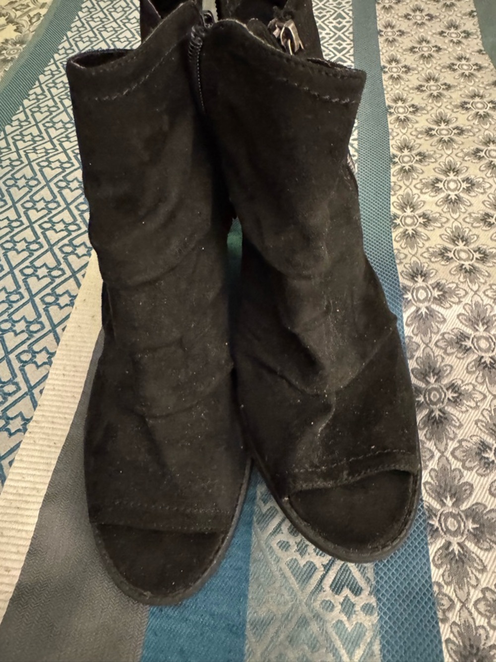 Women’s Black Suede Peep-Toe Ankle Boots